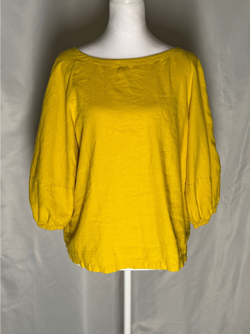 LOFT Yellow Linen Blend Puff Sleeve Blouse Medium Petite Relaxed Top